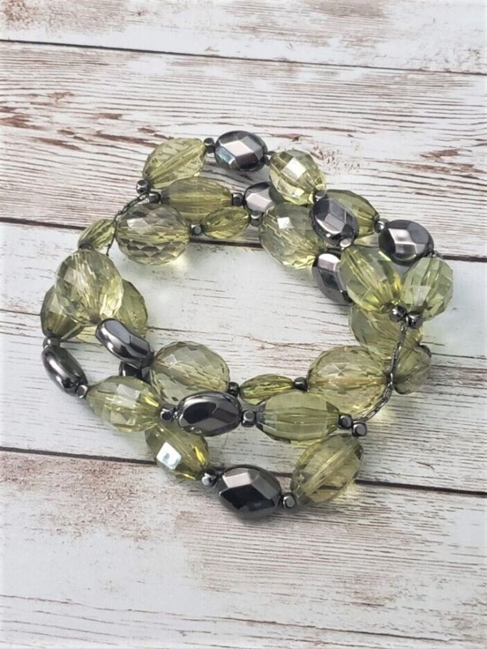 Vintage Bracelet / Bangle - Green & Grey Multi Strand